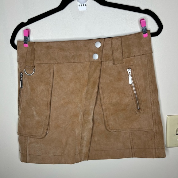 Free People Women Camel Brown Skirt Carson Utility Faux Wrap Style US 2 - Picture 2 of 11